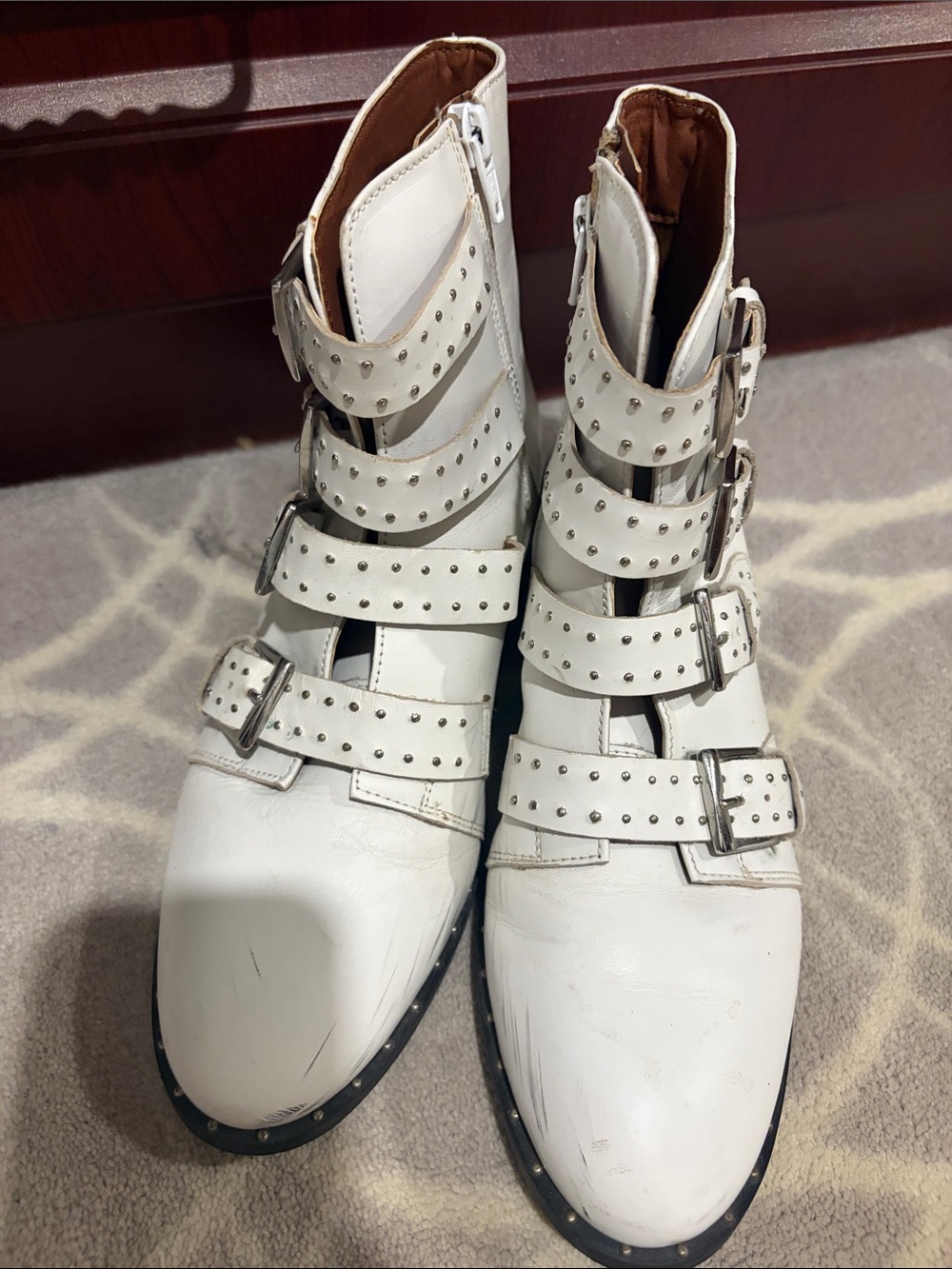 White Studded Multi-Buckle Ankle Booties - Women's Fashion Booties
